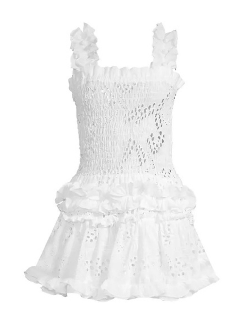 Smocked White Eyelet Ruffle Mini Dress